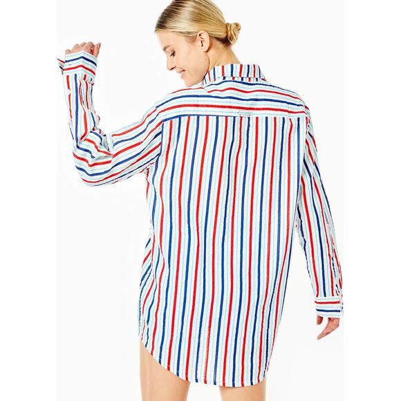 Addison Bay Naples Dress Americana Stripe Seersucker Shirt Coverup - Size XL - Picture 3 of 14